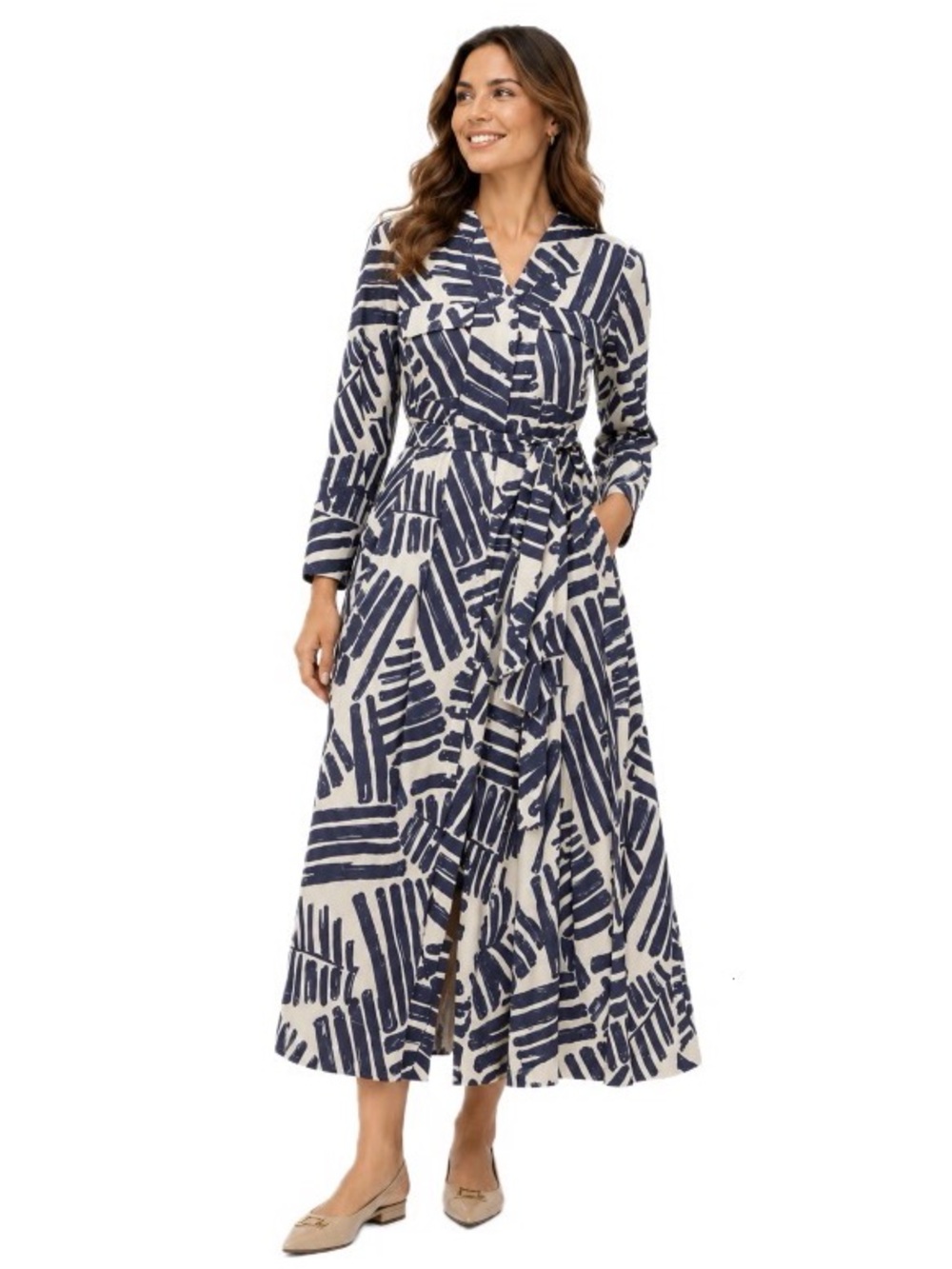 Choice, NWT 100% Cotton Navy & Cream Abstract Print Maxi Dress – Size L